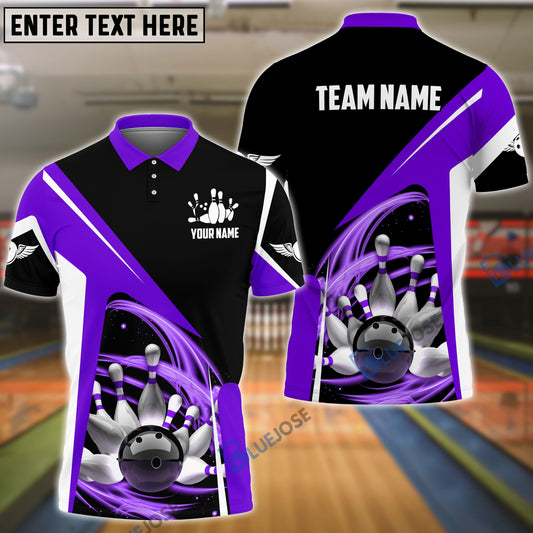 BlueJoses Bowling and Pins Lightning Pattern Personalized Name, Team Name 3D Shirt (4 Colors)