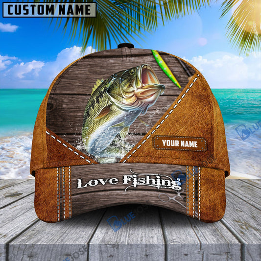 BlueJose Custom Name Bass Fishing Leather Pattern Cap