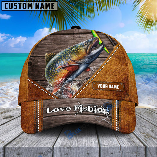 BlueJose Custom Name Trout Fishing Leather Pattern Cap