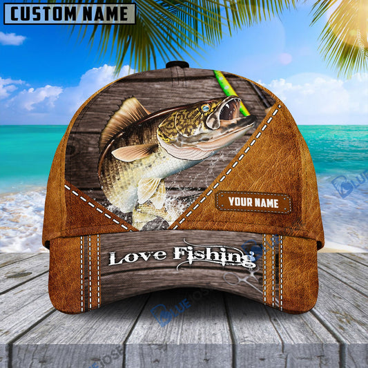 BlueJose Custom Name Walleye Fishing Leather Pattern Cap