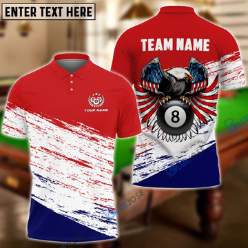 BlueJose Billiards Eagle Red & Blue Personalized Name Shirt