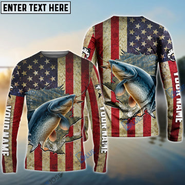 BlueJose Catfish Fishing USA Flag Custom Fishing Shirt