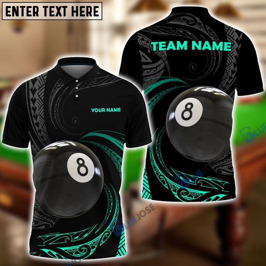 BlueJose Billiards 8 Ball Rolling Tribal Pattern Personalized Name, Team Name Shirt