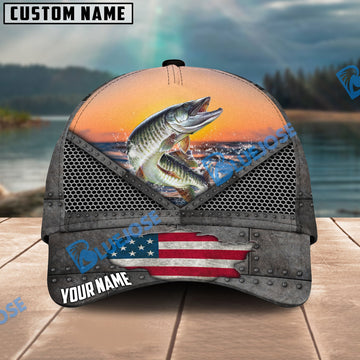 BlueJose Musky Fishing Sunset Personalized Cap