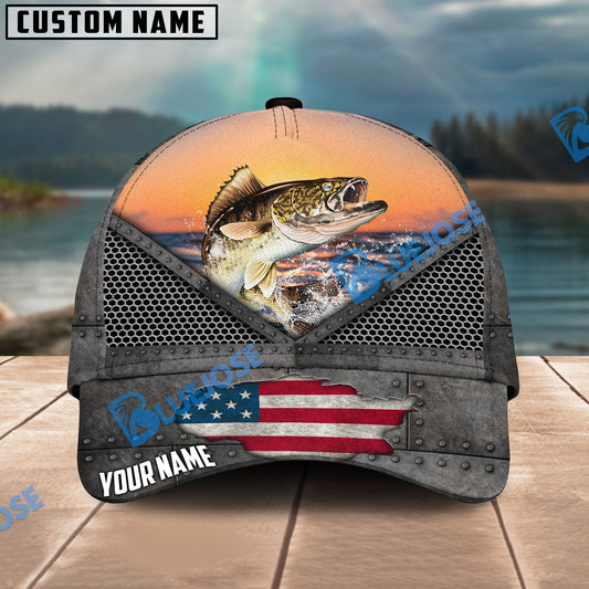 BlueJose Walleye Fishing Sunset Personalized Cap