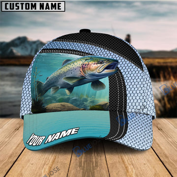 BlueJose Personalized Salmon Fishing Net Pattern Blue Cap