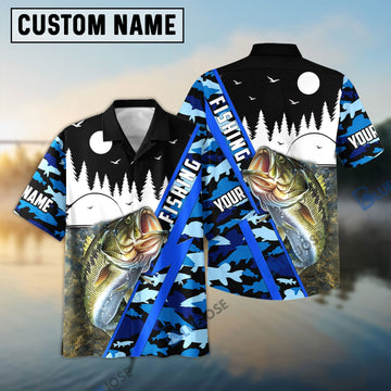 BlueJose Bass Personalized Fishing Blue Camo 3D Shirt