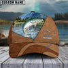 BlueJose Personalized Fishing Leather Pattern Cap (Bass, Striped Bass, Catfish, Trout, Crappie, Salmon, Walleye, Pike)