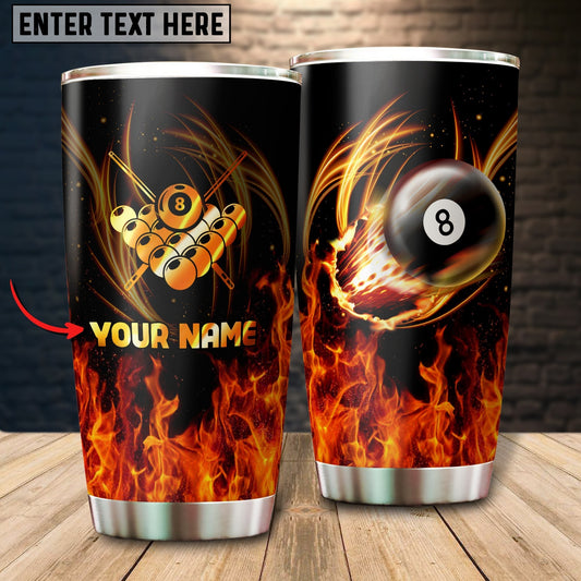 BlueJose Billiards Flaming Eight Ball Personalized Name Tumbler