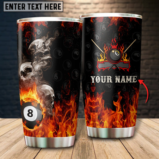 BlueJose Billiards Fire Skull Personalized Name Tumbler