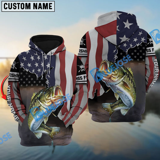 Bluejose Bass Fishing American Flag Custom Name Shirts