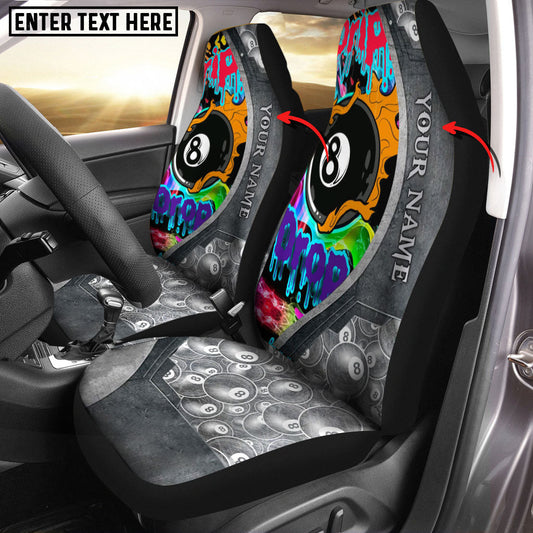 BlueJose Billiard Multicolor Paint Personalized Name Car Seat Covers Universal Fit (2Pcs)