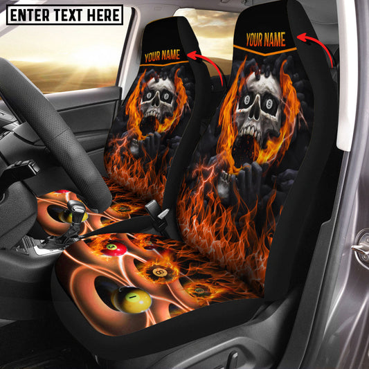 BlueJose Billiard Skull Personalized Name Car Seat Covers Universal Fit (2Pcs)