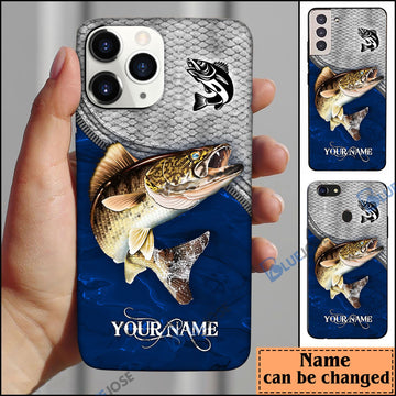 BlueJose Walleye Fishing Blue Personalized Name Phone Case