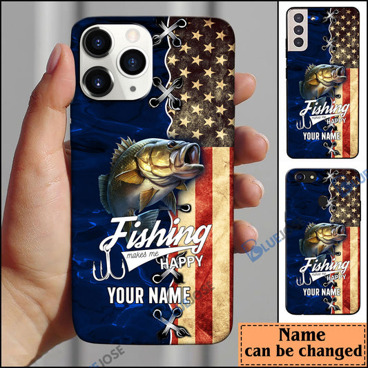 BlueJose Bass Fishing Blue Flag Personalized Name Phone Case (USA, CA, AU)