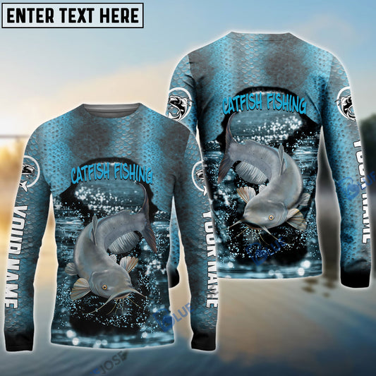 BlueJose Catfish Fishing Light Blue Custom Long Sleeve Performance Fishing Long Sleeves