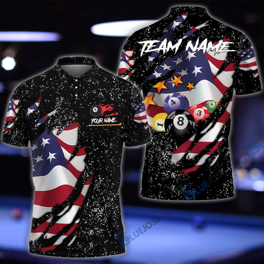 BlueJose Billiards Flag Black Personalized Name, Team Name 3D Shirt