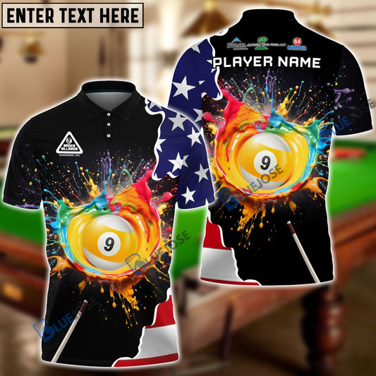 BlueJose Billiards 9-Ball Colorful Paint USA Flag Personalized 3D Shirt For Kids