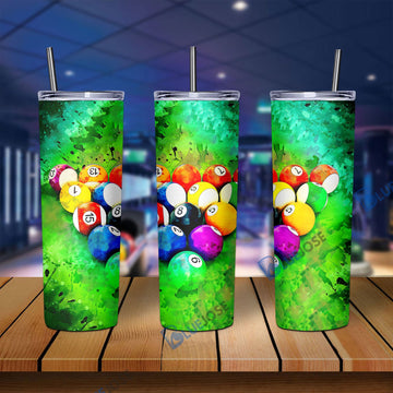 BlueJose Billiards Green Watercolor Skinny Tumbler