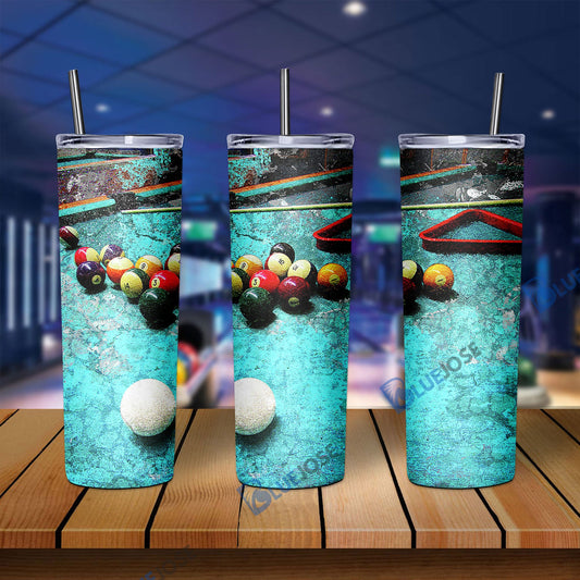 BlueJose Billiards Vintage Art Skinny Tumbler