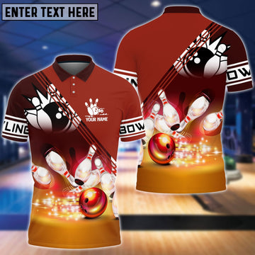 BlueJoses Red Bowling Ball Crashing into the Pins Personalized Name 3D Shirt  Personalized Shirts For Bowling Players