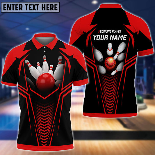 BlueJose Red Bowling Ball Crashing The Pins Personalized Name 3D Shirt, Personalized Shirts For Bowling Players