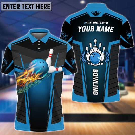 BlueJoses The Blue Bowling Ballin Flames Breaks White Skittles Personalized Name 3D Shirt