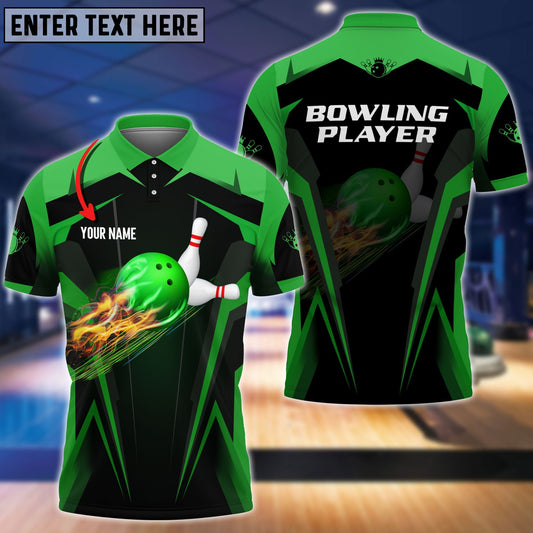 BlueJose The Green Bowling Ballin Flames Breaks White Skittles Personalized Name 3D Shirt