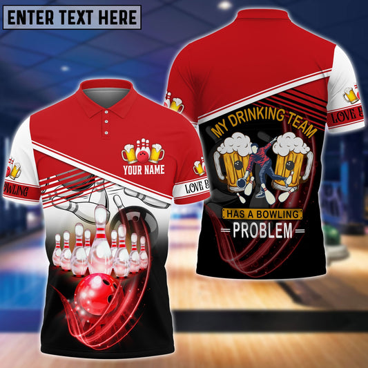 BlueJose Drinking Team Red Bowling Ball Crashing Into PinsPersonalized Name3D Shirt