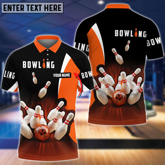 BlueJose Perfect Orange Strike Bowling Personalized Name 3D Shirt, Personalized Shirts For Bowling Players