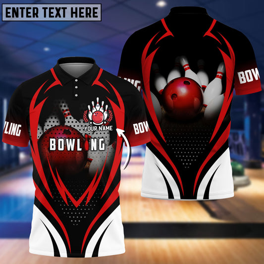 BlueJose Bowling With Red Balland Bowl Pins Personalized Name 3D Shirt