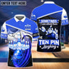 BlueJoses The Blue Bowling Ball Crashing The Pins Pattern Personalized Name 3D Shirt (2 Colors), Personalized Shirts For Bowling Players