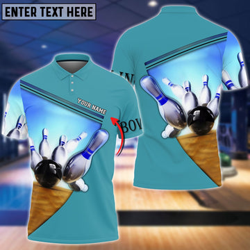 BlueJoses Ten Pin Bowling Blue Colorful Personalized Name 3D Shirt