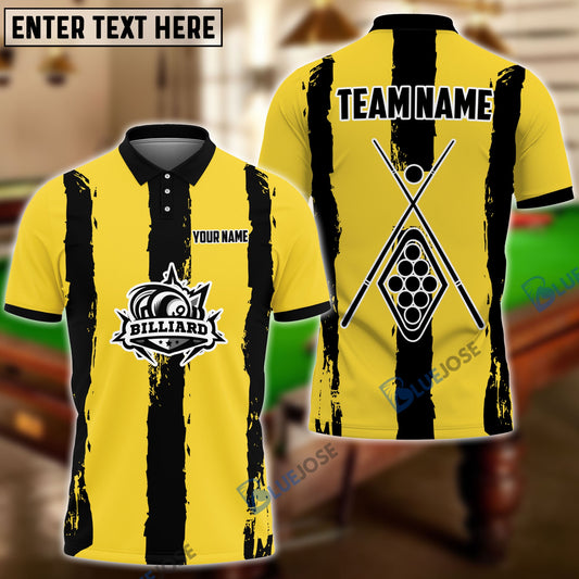 BlueJose Billiards Yellow Stripe Personalized Name, Team Name Shirt