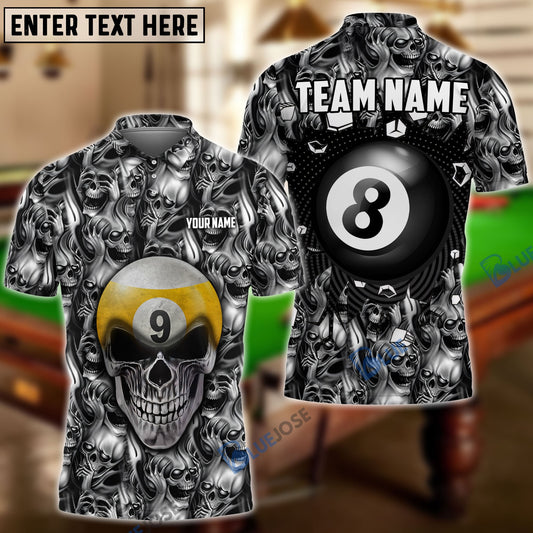 BlueJose Billiards Skull 8&9 Ball Customized Name, Team Name Unisex Shirt