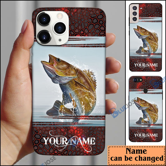 BlueJose Walleye Fishing Red Camo Personalized Name Phone Case