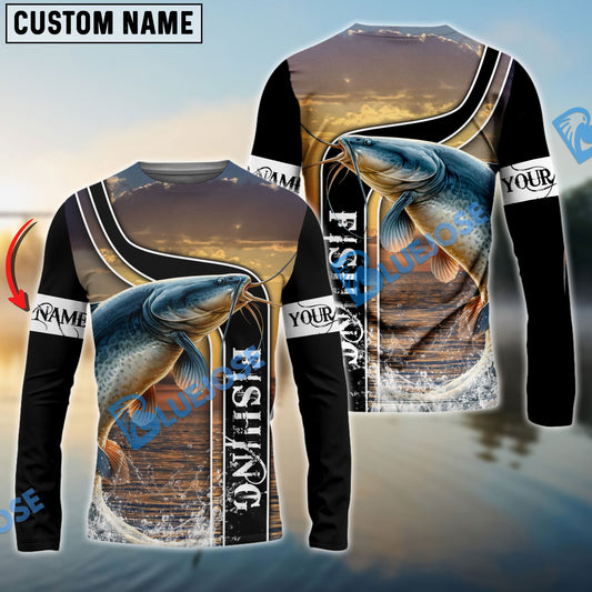 Bluejose Catfish Fishing Sunset Custom Name 3D Shirt