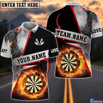 BlueJose Darts Flame Grey Smoke Pattern Personalized Name 3D Shirt