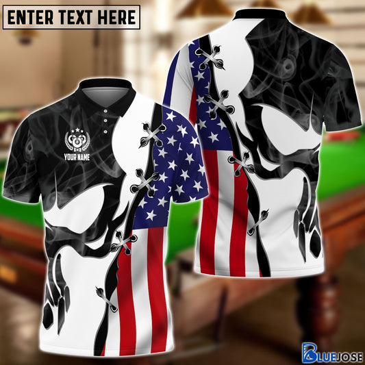 BlueJose Billiards Skull USA Flag Personalized 3D Shirt