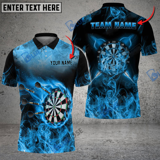 BlueJose Darts Flaming Smoke Personalized Name, Team Name Shirt (4 Colors)