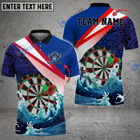 BlueJose Darts Ocean Waves Tattoo Pattern Personalized Name, Team Name Shirt (4 Colors)