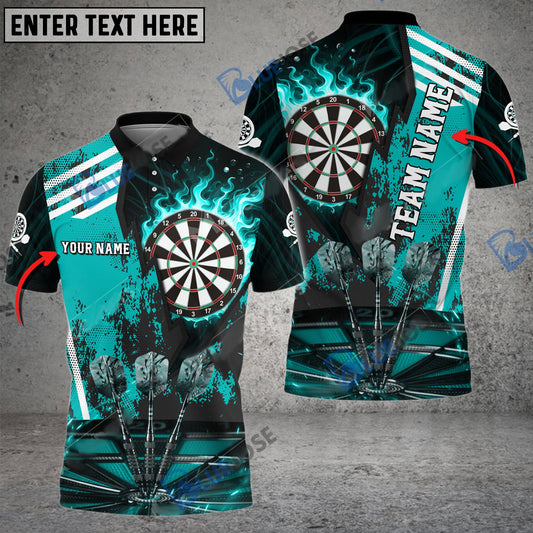 BlueJose Darts Dartboard Flame Hitting Target Personalized Name, Team Name Shirt (4 Colors)