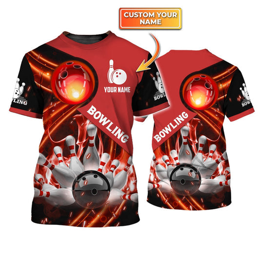 BlueJose Red Bowling Ball In Fire Personalized Name3D Shirt