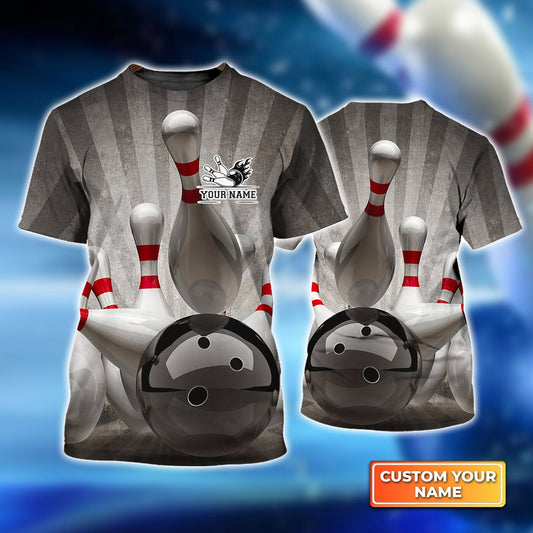 BlueJoses Bowling Ball Crashing into the Pins on Vintage Personalized Name 3D Shirt