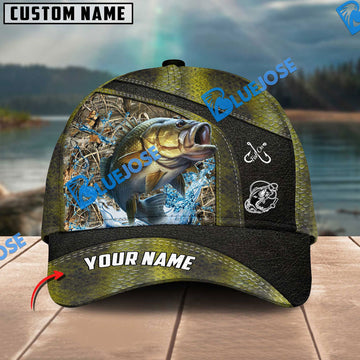 BlueJose Personalized Bass Fishing Skin Bling Leather Pattern Classic 3D Cap