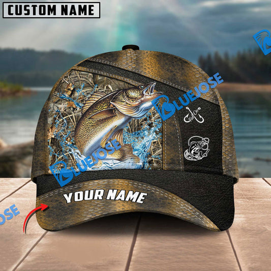 BlueJose Personalized Walleye Fishing Skin Bling Leather Pattern Classic 3D Cap