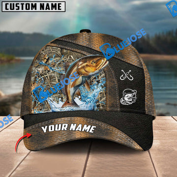 BlueJose Personalized Redfish Fishing Skin Bling Leather Pattern Classic 3D Cap