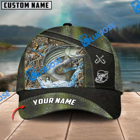 BlueJose Personalized Striped Bass Fishing Skin Bling Leather Pattern Classic 3D Cap