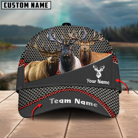 BlueJose Elk Hunting Personalized Name And Team Name Metal Pattern 3D Classic Cap