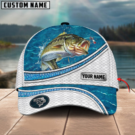 BlueJose Bass Fishing Blue Water Pattern Personalized Cap